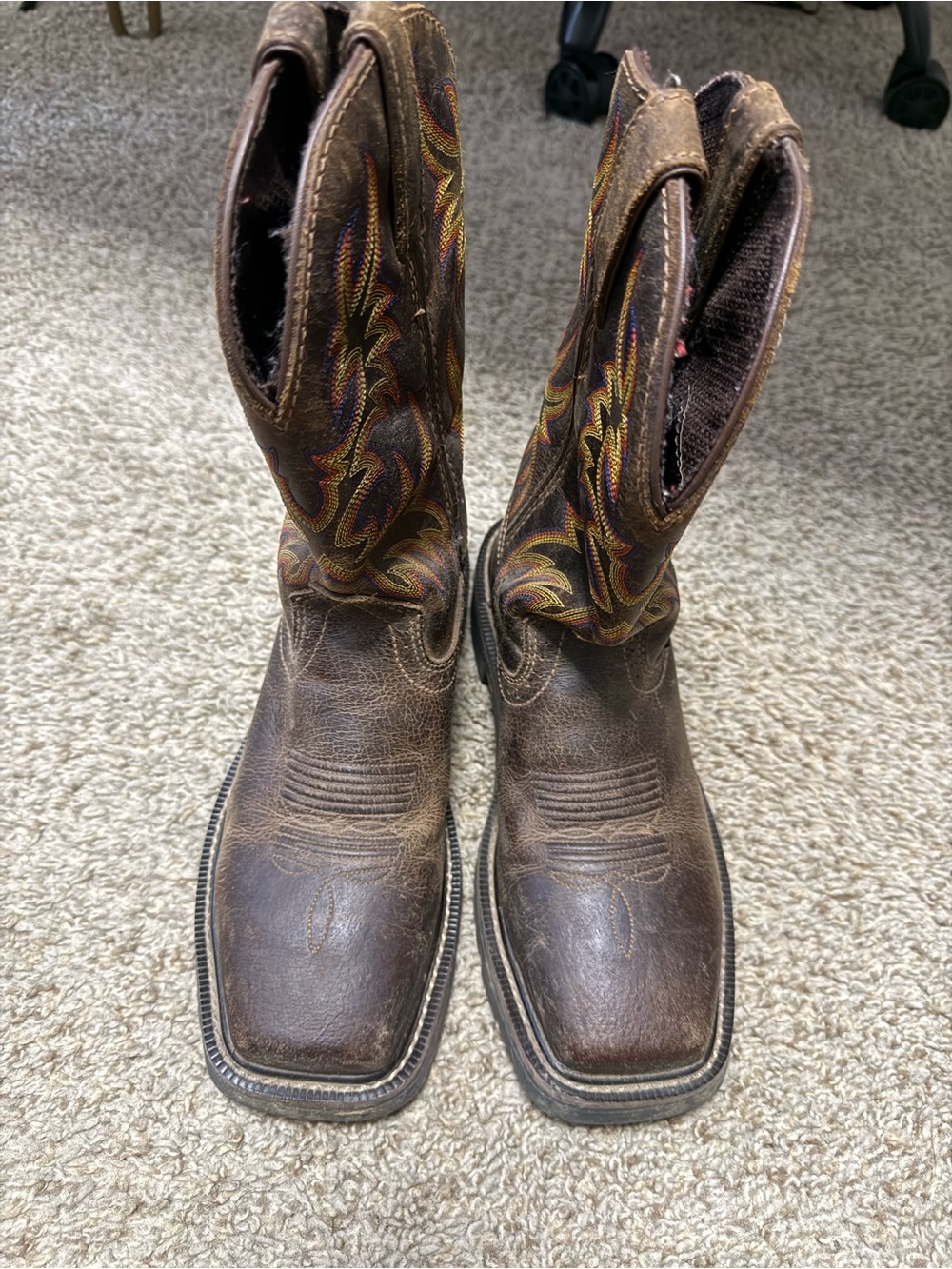 Justin Boots Brown Leather Western Boots with Multicolor Stitching